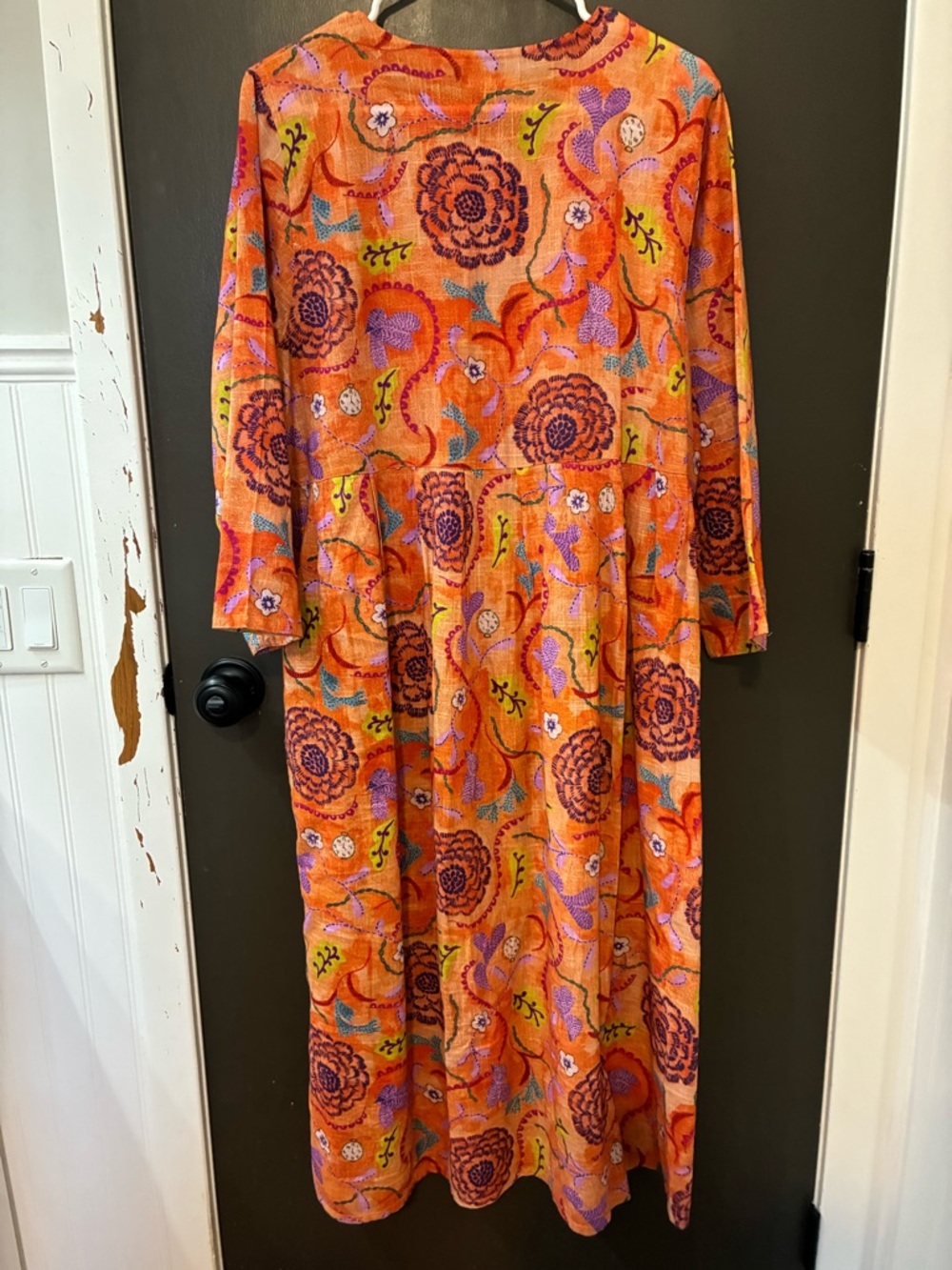 GUDRUN SJODEN like new Orange Floral organic cotton Maxi Dress w Purple Accents - Picture 7 of 9